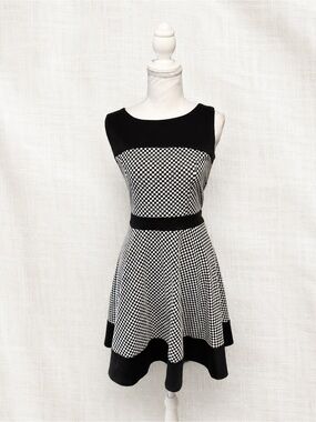 Black & White Checkered Fit-and-Flare Mini Dress